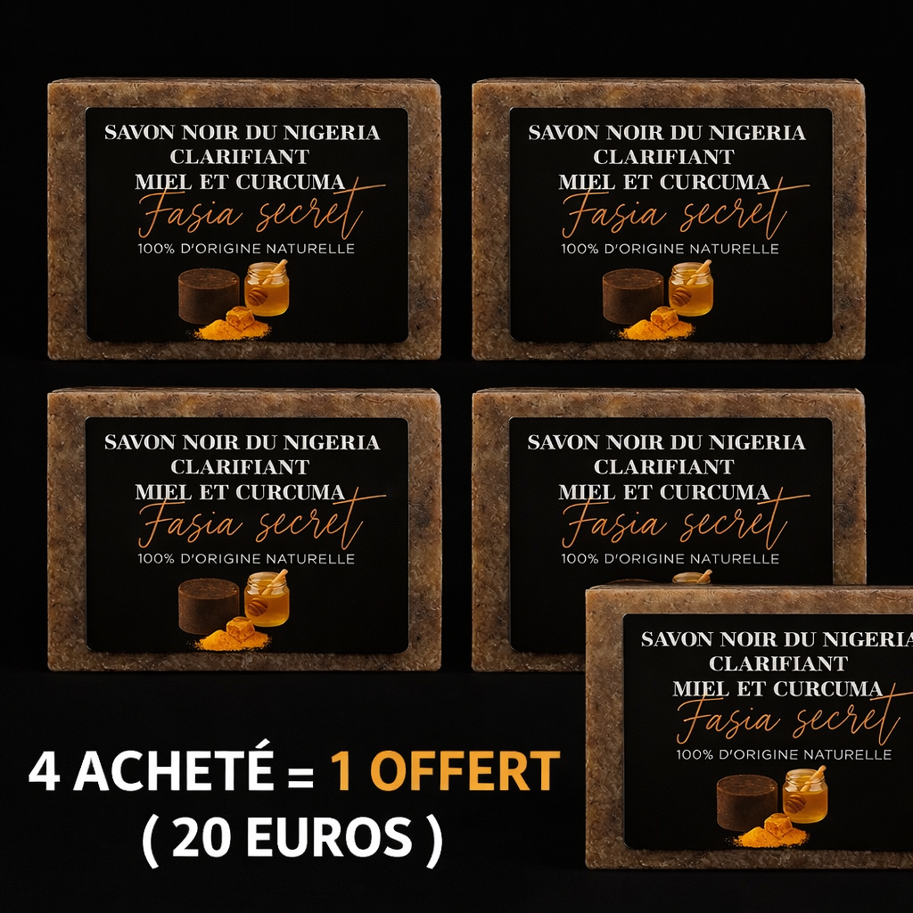 PACK GLOW ANTI-TACHES - 4
Savon Noir du Nigeria avec Curcuma & Miel = 20€ LE 5 ÈME OFFERT