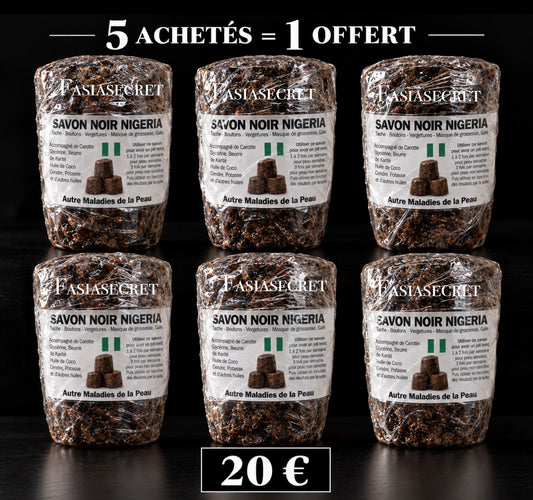 SAVON NOIR DU NIGERIA PUR TRAITANT (5 SAVON ACHETER = 1 SAVON OFFERT, 6 POUR 20 EUROS)