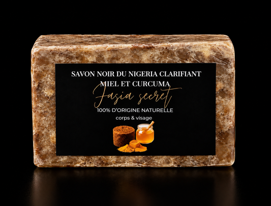SAVON GLOW ANTI-TACHES
( Savon Noir du Nigeria avec Curcuma & Miel )
