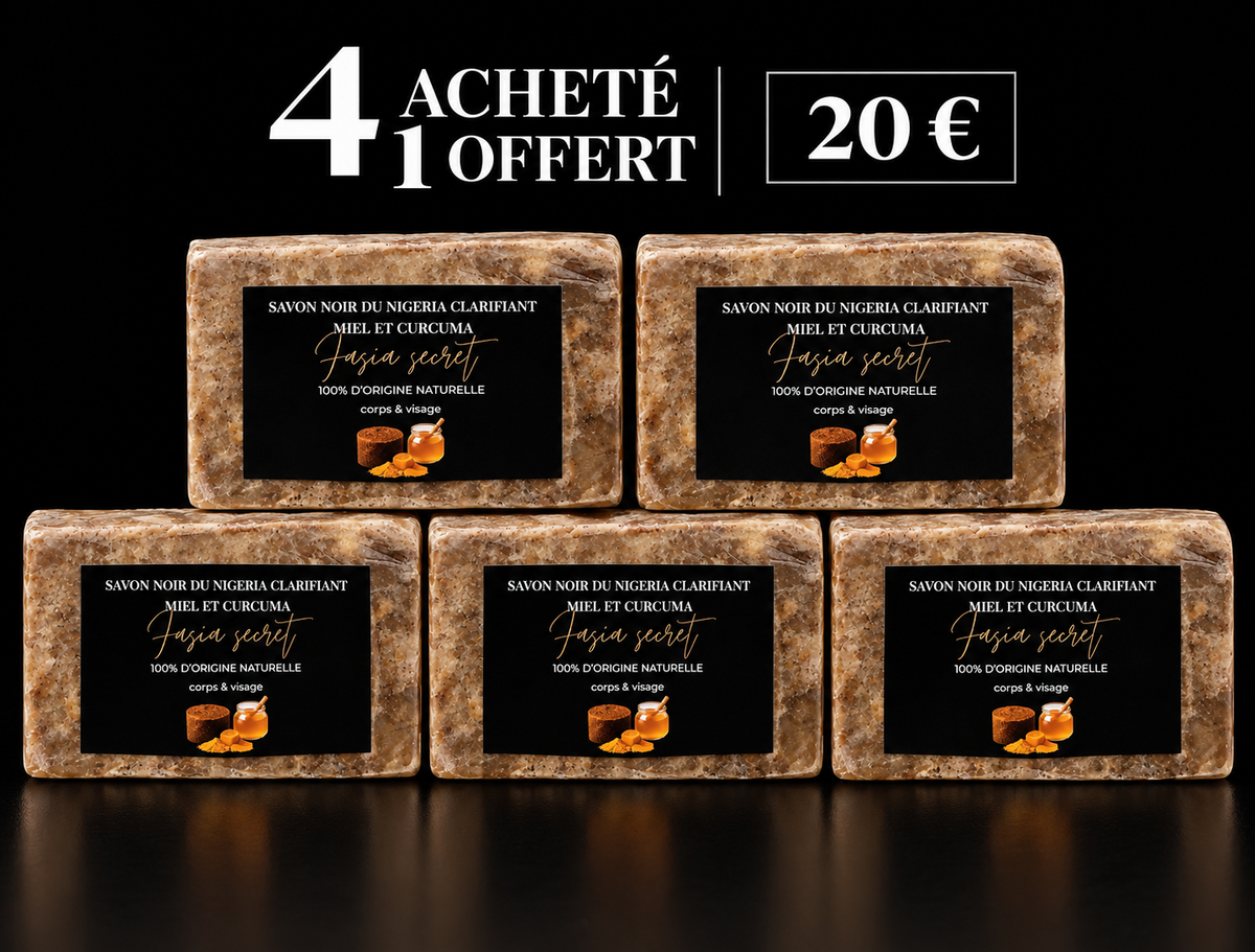 PACK GLOW ANTI-TACHES - 4
Savon Noir du Nigeria avec Curcuma & Miel = 20€ LE 5 ÈME OFFERT