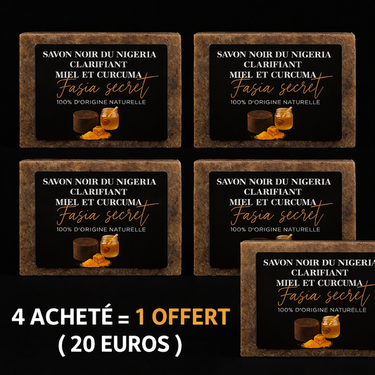 PACK GLOW ANTI-TACHES - 4
Savon Noir du Nigeria avec Curcuma & Miel = 20€ LE 5 ÈME OFFERT